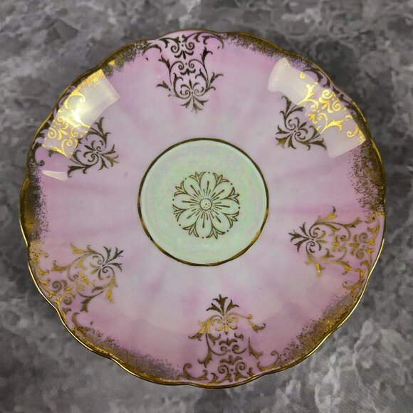 Vintage Royal Halsey Pink Lusterware Cup & Saucer Gold Accents Fluted Body - Picture 3 of 16